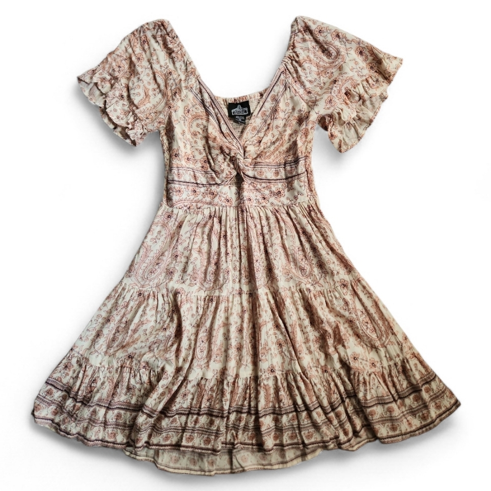 Women's Angie Ruffle Sleeve Twist Front Tiered Dress-Size Medium